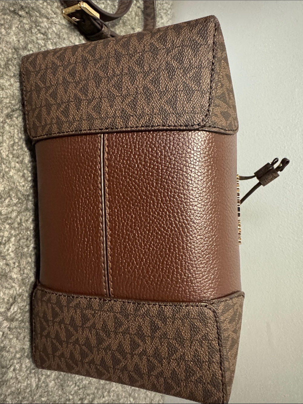 Michael Kors Chocolate Brown Pebbled Leather Drawstring Bucket Bag - Picture 4 of 5